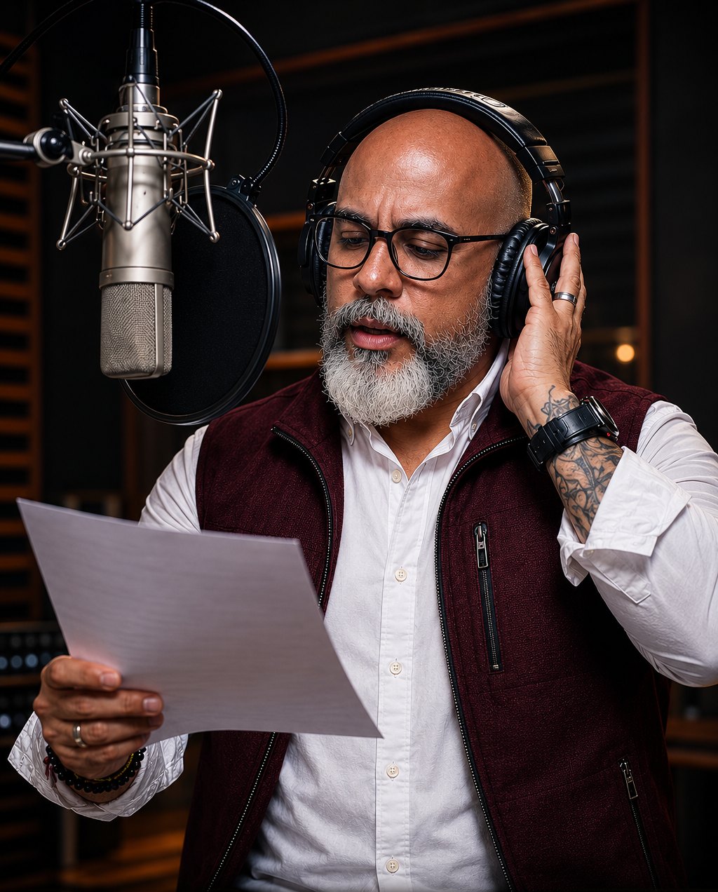 Dorian Ortiz trabajando como locutor voice-over en estudio