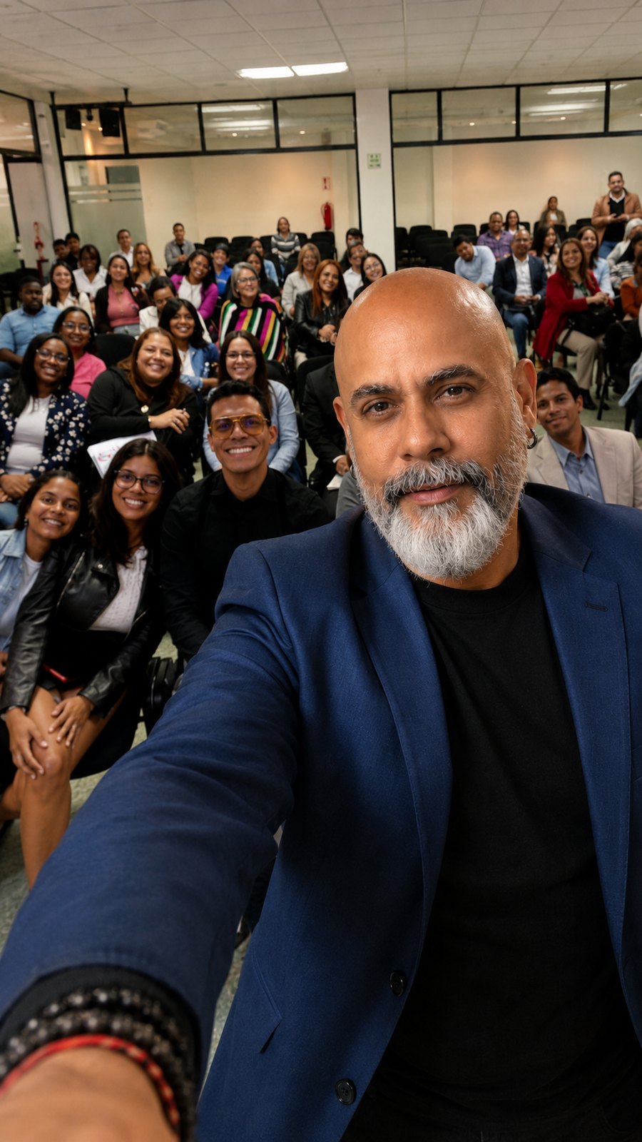 Dorian Ortiz junto al público después de una formación